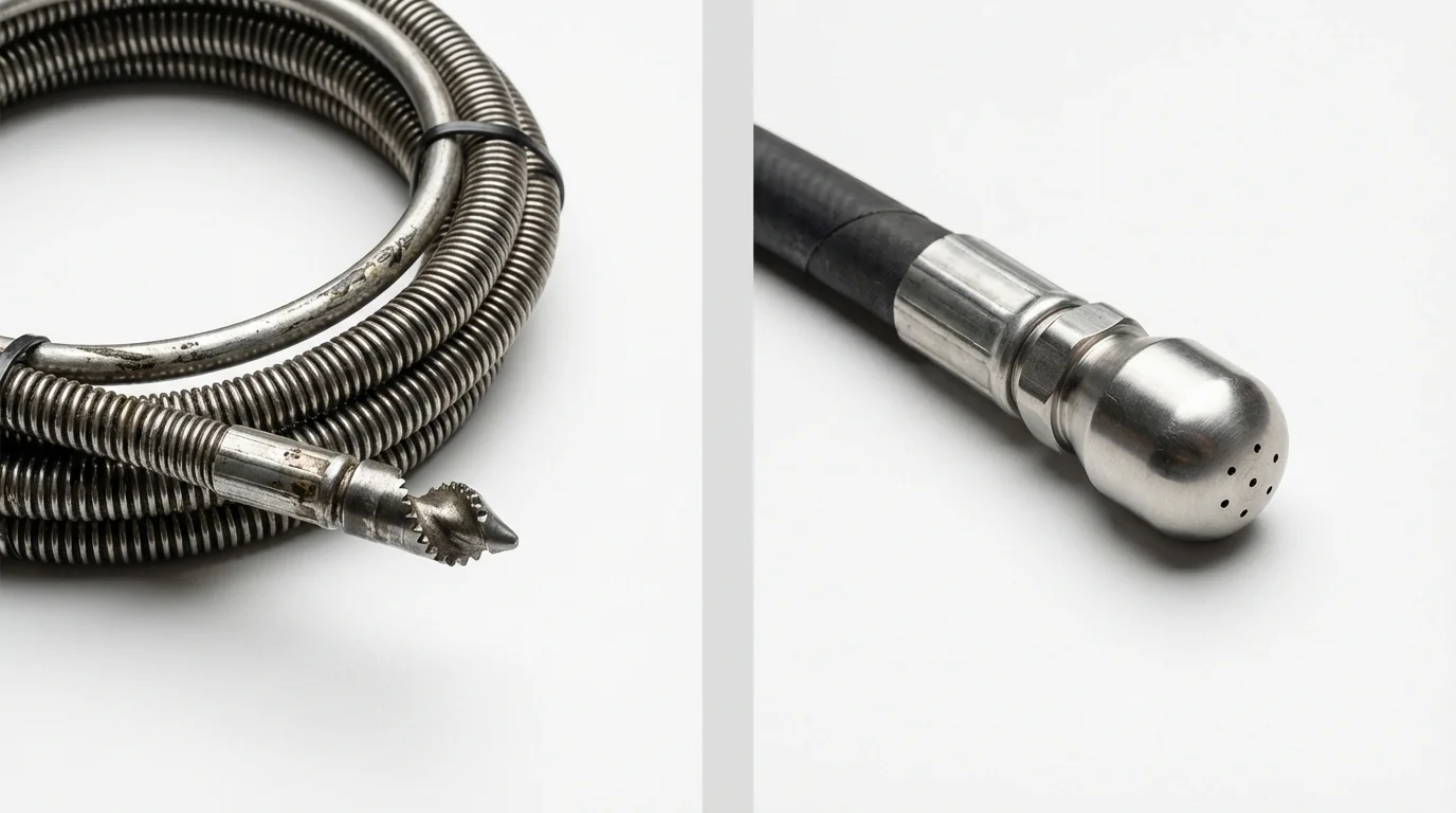Drain snake cable and hydro jetting nozzle used for drain cleaning in Norwich, CT