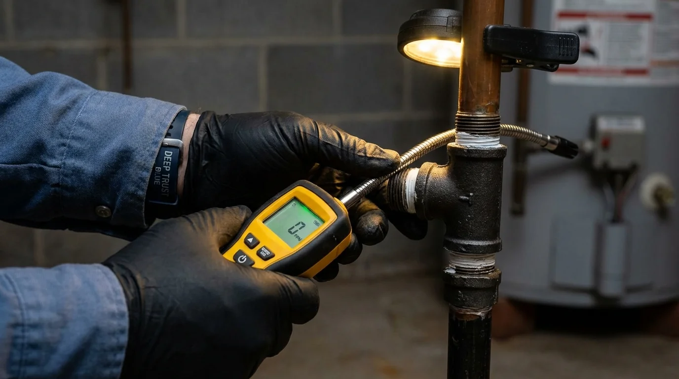 Gas leak detection with electronic sniffer by Johns Plumbing LLC in Norwich