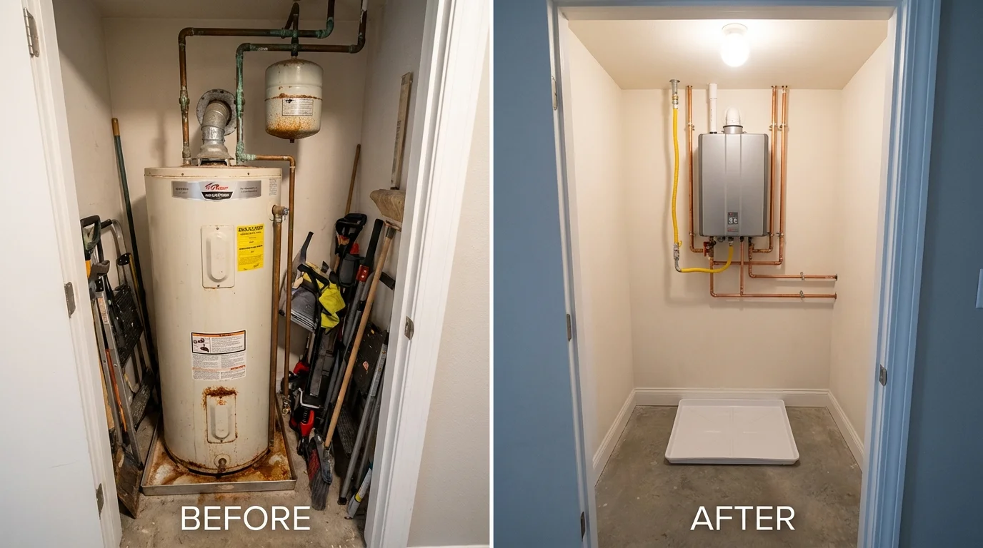 Tank water heater versus wall-mounted tankless unit comparison for Norwich, CT homeowners