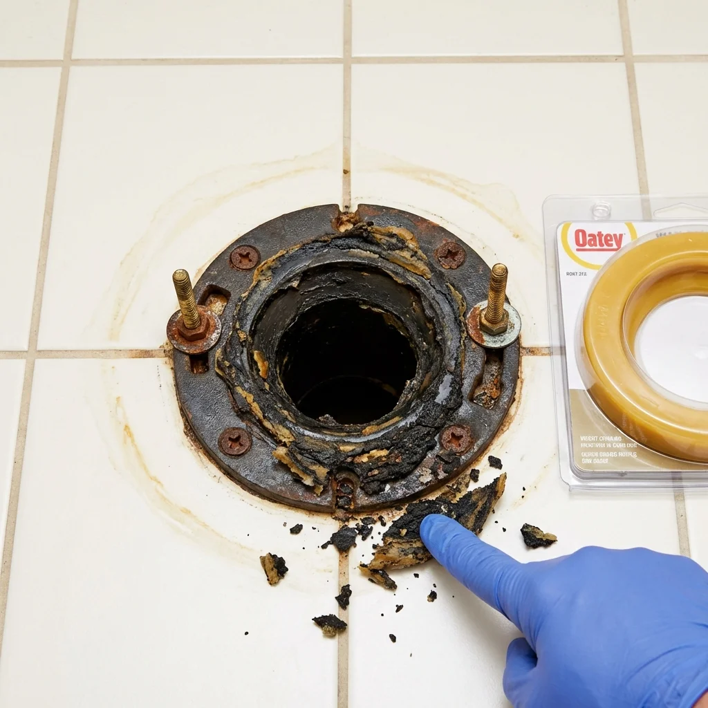 Failed wax ring showing water seepage at the base of a toilet in a Norwich, CT home
