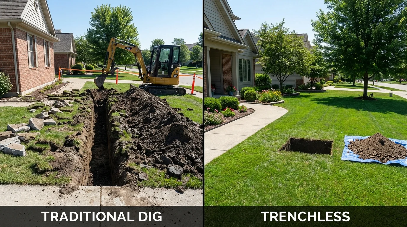 Trenchless sewer repair with minimal yard damage versus traditional excavation in Norwich, CT